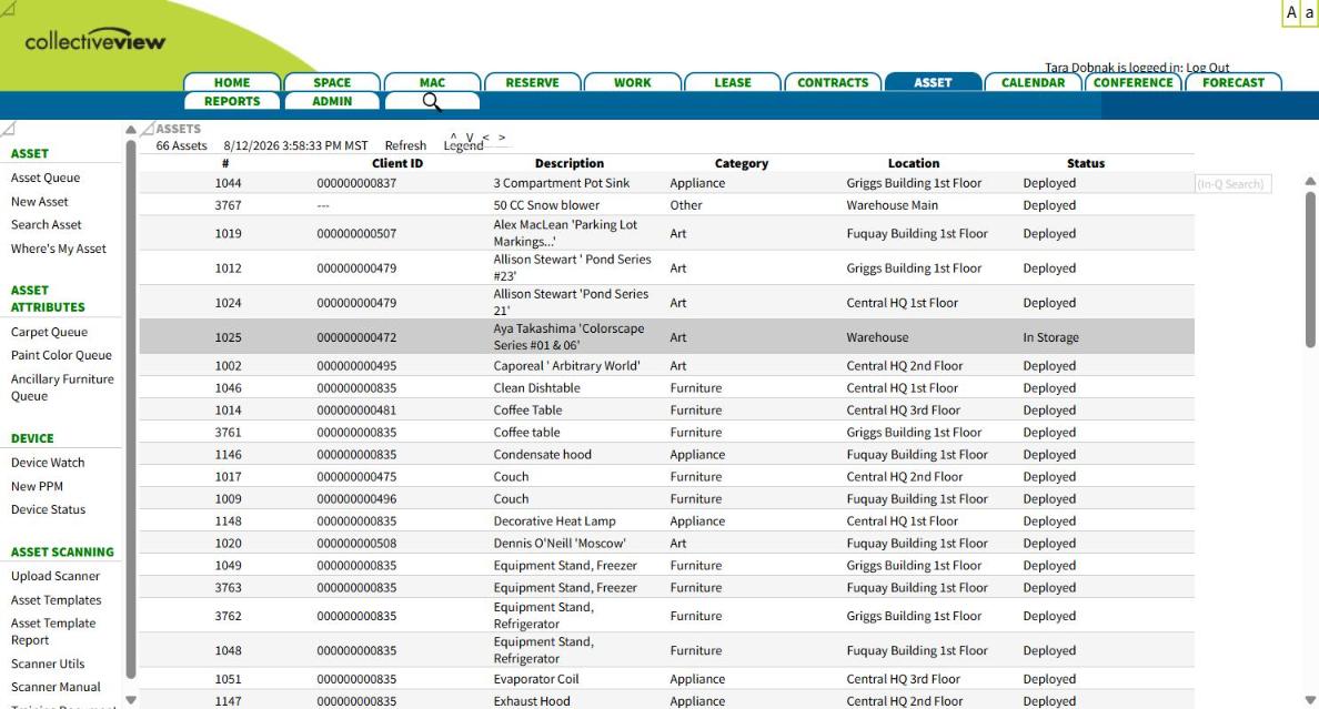 viewASSET registry screen